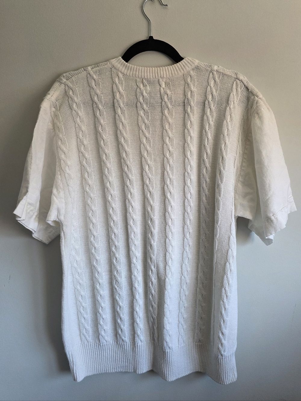 Miss Orly Cable Knit Short Sleeve Sweater Top White Cotton Ramie Henley Pocket L - Picture 7 of 9